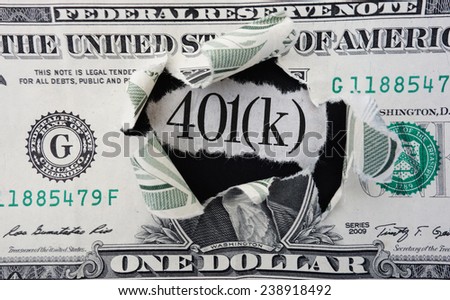 401(k) news headline in center of torn dollar bill