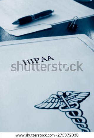 HIPAA health care document in duo tone blue