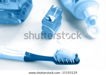 tooth brush and floss, mouthwash and tooth paste