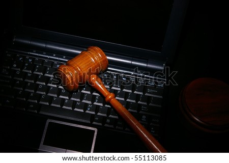Legal court gavel on a laptop computer