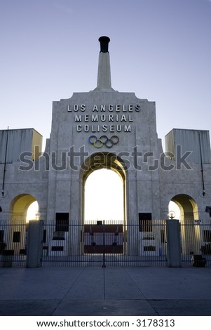 Vertical image of the Los Angeles Memorial Coliseum, former location of the Olympic Games and current home field for the USC Trojans