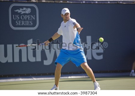 WESTWOOD, CA - JULY 19:  Mardy Fish (pictured) playing against Radek Stepanek at the US Open Series Countrywide Classic on 7/19/07.