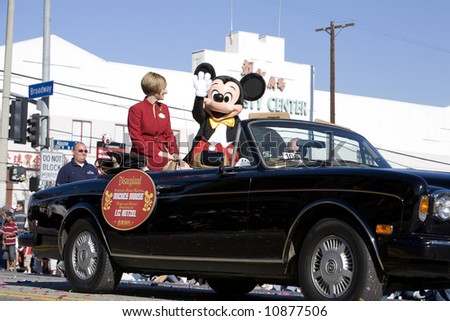 Los Angeles Chinatown, Feb 9th, 2008: Honorary Grand Marshall Mickey Mouse in the Chinese New Year parade, celebrating Year of the Rat.