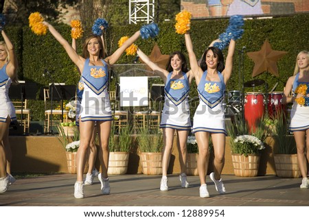 UCLA Day, Westwood, CA May 17th, 2008:  The UCLA Bruins cheer squad riles up the alumni crowd, at the first annual UCLA Day.