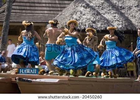 LA\'IE, HI - JULY 26: Students performing traditional Hawaiian cultural dances Polynesian Cultural Center (PCC) in 2008. The PCC is Hawai\'i top paid attraction, and supports BYU students.