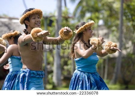 LA\'IE, HI - JULY 26: Students perform Hawaiian dance at the Polynesian Cultural Center (PCC) July 26th, 2008 in La\'ie, HI. The PCC is Hawai\'i top paid attraction and supports BYU students.