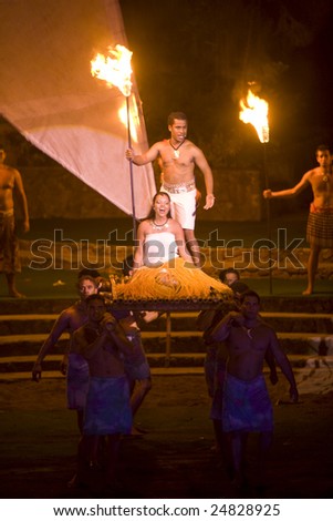 LA\'IE, HI - JULY 26: Students performing a fire dance at the Polynesian Cultural Center (PCC) in 2008. The PCC is Hawaii\'s top paid attraction, and supports BYU students.