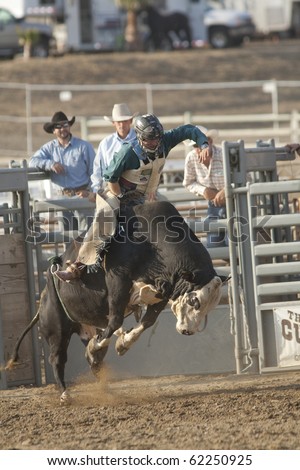 SAN DIMAS, CA - OCTOBER 2: Cowboy Josh Daries competes in the Bull Riding event at the San Dimas Rodeo on October 2, 2010 in San Dimas.