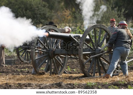 MOORPARK, CA - NOV 13: Richmond Howitzers fire cannons in 