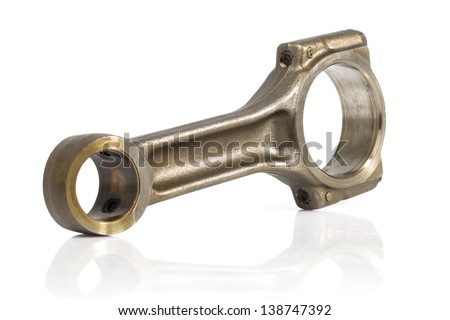 Connecting rod from a car engine. Isolated on white.