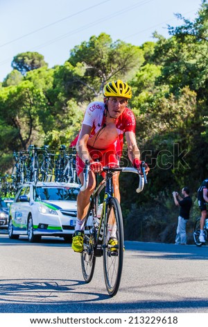 CORDOBA, SPAIN - August 26th: Jerome Coppel (Cofidis Pro Cycling Team) passing the last port of the 4th stage of the tour of Spain (La Vuelta) 2014