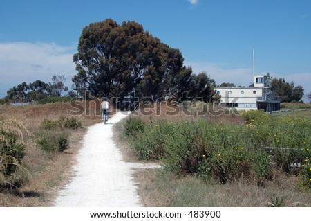 Cyclist on the trail, Baylands Nature Preserve, Palo Alto, California