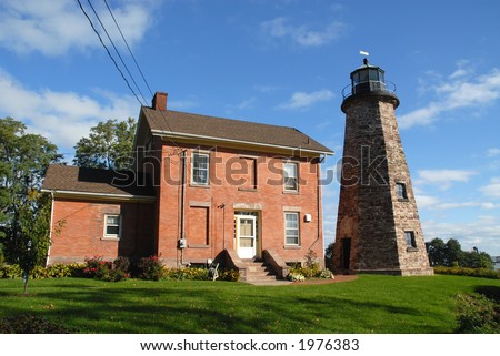 Historic stone lighthouse on Lake Ontario, Rochester, New York