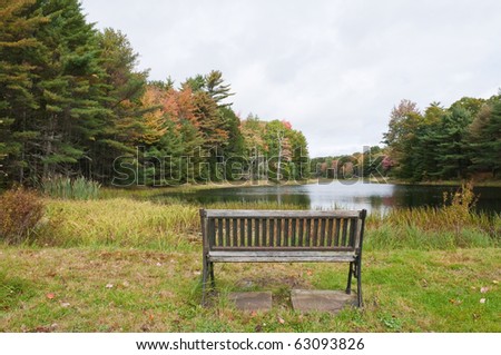 Autumn colors surround a small lake near Round Pond, Maine