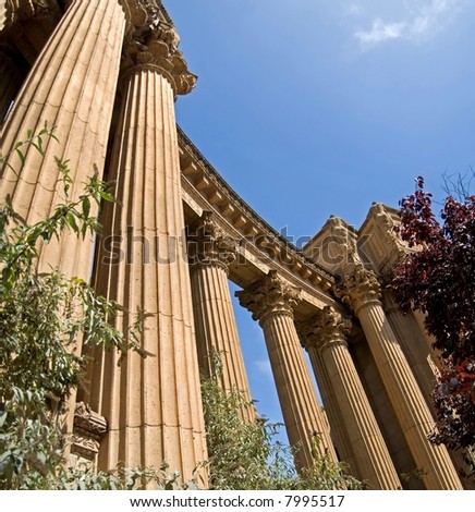 A line of columns soaring up to the sky at the Palace of Fine Arts, San Francisco, California.