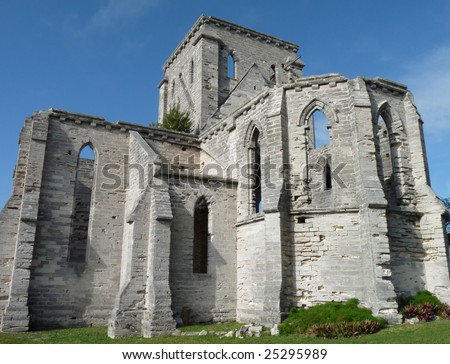 The gothic walls of the historic Unfinished Church, St. George, Bermuda.