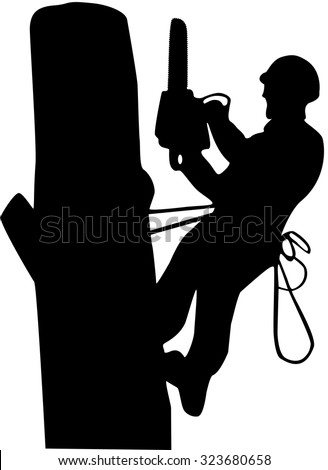 The Silhouette Of An Arborist On The Tree Stock Vector 323680658 ...