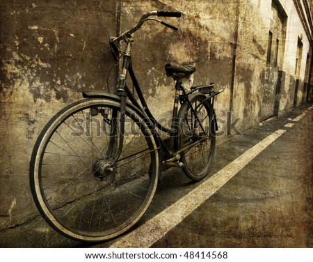 Old bicycle in invoice wall artwork