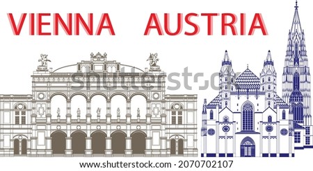 Giant's Door of St. Stephen's Cathedral and Vienna Opera House isolated on white background, Austria