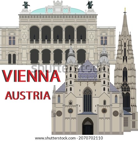 Giant's Door of St. Stephen's Cathedral and Vienna Opera House isolated on white background, Austria