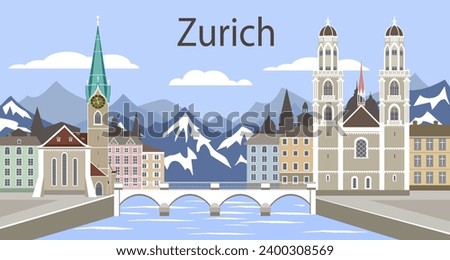 Winter Zurich cityscape with most famous landmarks, Switzerland