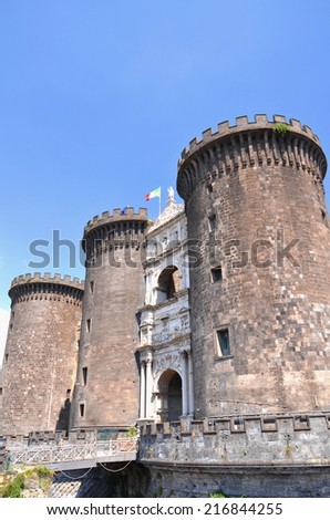 NAPLES, ITALY  AUGUST 17, 2014: Majestic Castel Nuovo in Naples, Italy. Castel Nuovo was built in 1282 and is located in central Naples.