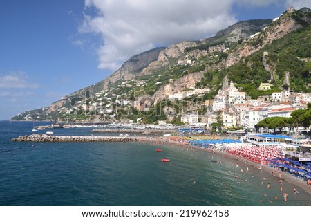 AMALFI, ITALY - AUGUST 16, 2014: Picturesque summer landscape of town Amalfi, Italy. Amalfi is surrounded by cliffs and coastal scenery. It is included in theUNESCO World Heritage Sites