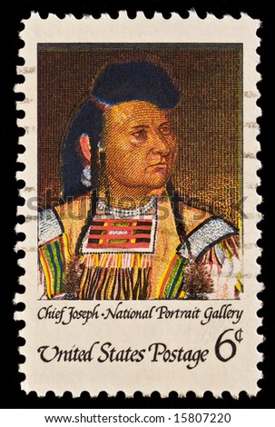 United States Postal Stamp Honoring The American Indian. Chief Joseph A ...