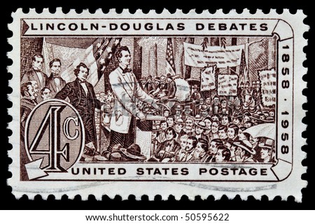 UNITED STATES - CIRCA 1950\'s : A stamp printed in United States. Lincoln - Douglas Debate of 1858. United States - CIRCA 1950\'s