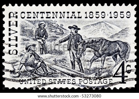 UNITED STATES - CIRCA 1950\'s : A stamp printed in United States.The Comstock Lode was the first major U.S. discovery of silver ore at Virginia City, Nevada in 1859. United States - CIRCA 1950\'s