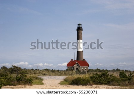 View of the Fire Island Lighthouse as seen from off the main path.