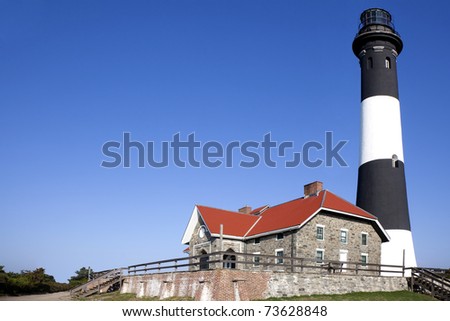 Full close up view of the Fire Island Lighthouse. Fire Island National Seashore, Long Island, New York.