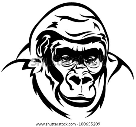 Gorilla Ape Vector Illustration - Black And White Outline - 100655209 ...