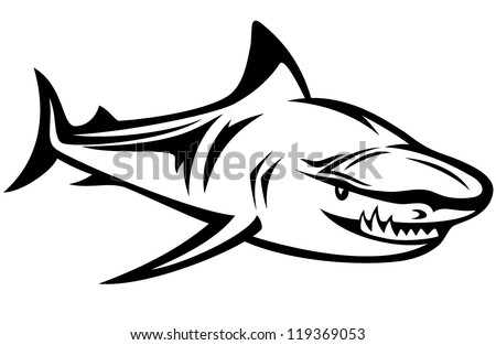 Aggressive Shark Black And White Vector Outline - 119369053 : Shutterstock