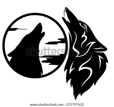 Howling Wolf Tribal - Black And White Vector Illustration - 123797623 ...