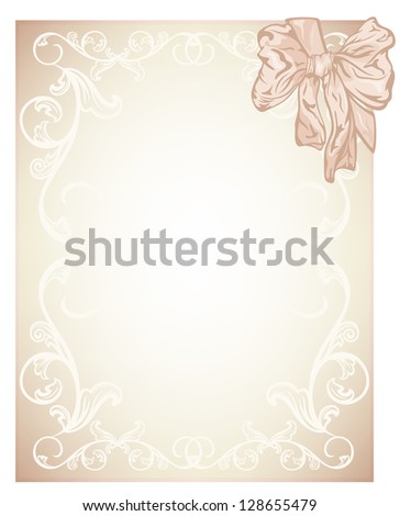 raster - elegant beige blank for wedding, invitation or certificate card design with silk bow (vector version is available in my portfolio)