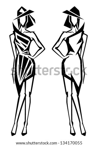 fashion figure vector illustration – black and white stylized design