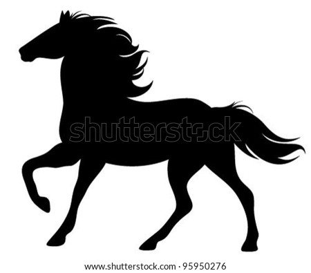 Running Horse Silhouette - Black Vector Outline On White - 95950276 ...