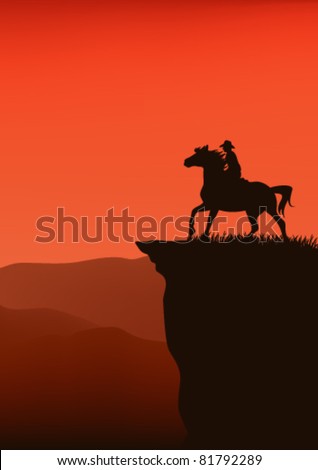 cowboy silhouette at sunset - vector illustration
