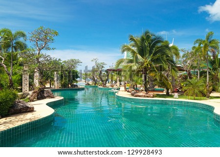 KOH KHO KHAO, THAILAND - NOV 6: Scenery of swimming pool at Andaman Princess Resort & SPA. Hotel was destroyed by tsunami in 2004 and rebuild, Koh Kho Khao, Phang Nga in Thailand on Nov. 6, 2012.