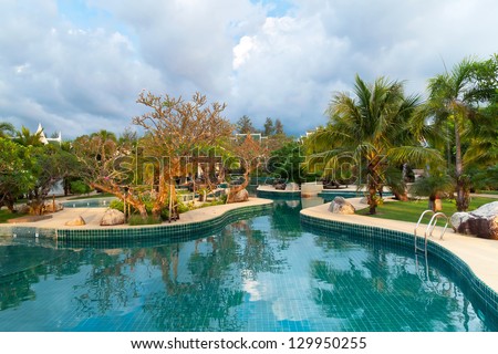 KOH KHO KHAO, THAILAND - NOV 7: Scenery of swimming pool at Andaman Princess Resort & SPA. Hotel was destroyed by tsunami in 2004 and rebuild, Koh Kho Khao, Phang Nga in Thailand on Nov. 7, 2012.