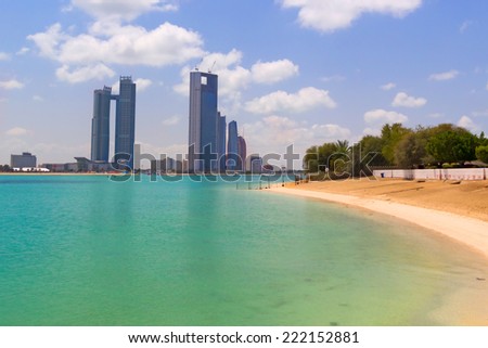 ABU DHABI, UAE - MARCH 27: Cityscape of Abu Dhabi on March 27, 2014, UAE. Abu Dhabi is the capital and the second most populous city in the United Arab Emirates with around 1 million people.