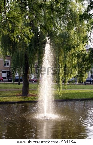 A small fountain in a lake