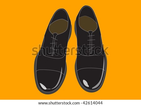 black polished leather men\'s classic shoes on orange background