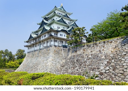 Nagoya castle atop with golden tiger fish head pair called \
