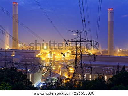 petrochemical industrial power plant factory at night