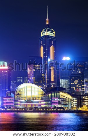 Hong Kong skylines office buildings at night