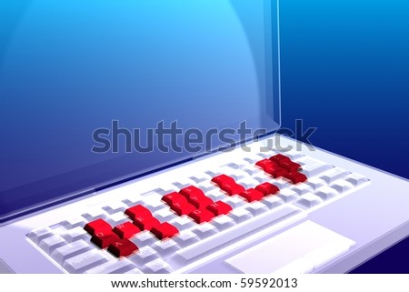 Three-dimensional computer and keypad with the words help