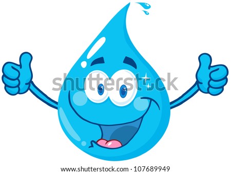 Smiling Water Drop Showing A Double Thumbs Up .Vector Illustration