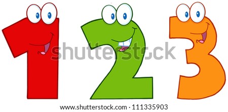 Numbers One,Two And Three Funny Cartoon Mascot Characters . Raster ...